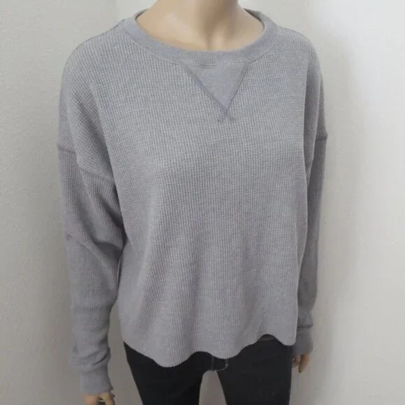 NEW Abercrombie Womens Crewneck Waffle Knit Sweater Size XS Gray - Picture 4 of 6